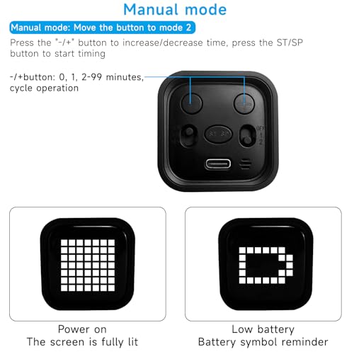 Qumox Digital Cube Timer, Rechargeable Flip Timer with Gravity Sensor & Manual Mode, 5/10/30/60 Minute Countdown, USB-C, LED Display, Vibration & Sound Alerts for Study, Work, Cooking, Fitness