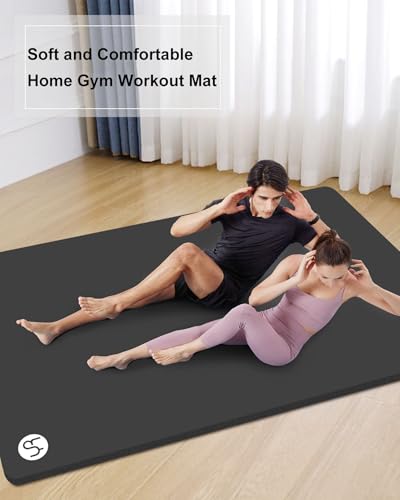 YR Large Exercise Mat 78.7"L x 51"W 20mm Thick Workout Mats for Home Gym - color: Black