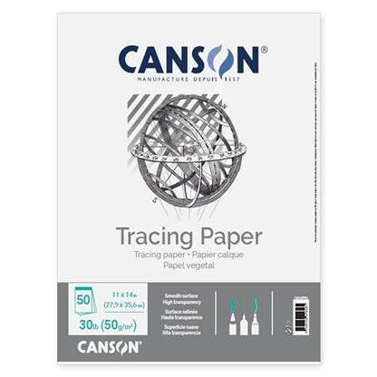 Canson Tracing Paper, 9" x 12", 50 Sheets/Pad, 1 Pad | For Pencil, Pen, and Ink, Top Bound Pad, 30 lb. (50gsm) - size: 9x12 inch