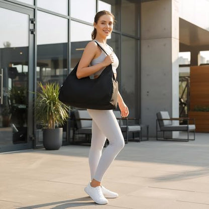 Forestfish Gym Bag For Women With Shoes Compartment & Wet Dry | Compact & Lightweight, Water Resistant, Use as Yoga bag, Pilates bag, Duffel bag - color: Black