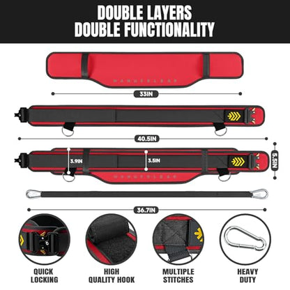 MANUEKLEAR 2-in-1 Weightlifting Belt & Dip Belt with 36.7 IN Rope, Double-Layer Weight Lifting Belts, Powerlifting Gym Weighted Belt for Pull Up Squat - color: Vibrant Red, size: XL(38-41in)