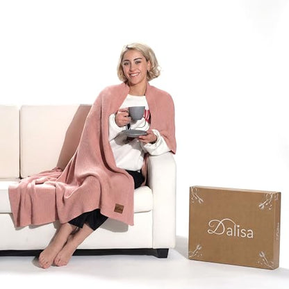 Dalisa Alina GOTS Organic Cotton Throw Blanket, Pink, 80x90 in - color: Pink, size: 80x90