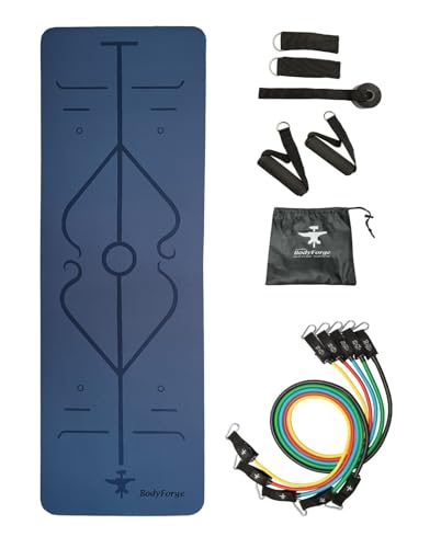 BodyForge Yoga Mat Thick Exercise Mat Thick Non-Slip Extra Thick High-Density Pilates & Resistance Bands Exercise Bands Workout Bands Resistance Bands Exercising Bands Men and Women Work Out Bundle - color: Blue