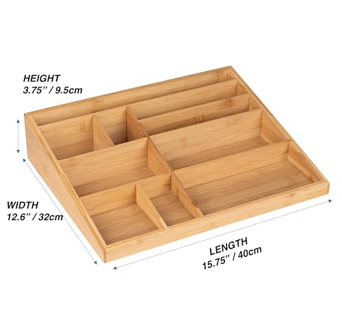 Theodore Bamboo Desk Organizer, 10 Compartment Desktop Organizer for Office Supplies, Mail, Pens and Notebooks, Wooden Countertop Organizer for Home Office Desk