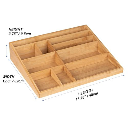 Theodore Bamboo Desk Organizer, 10 Compartment Desktop Organizer for Office Supplies, Mail, Pens and Notebooks, Wooden Countertop Organizer for Home Office Desk