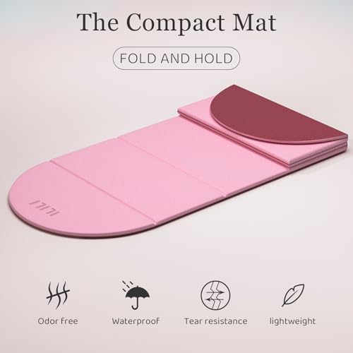 ILILI Foldable Yoga Mat-Semicircular, 10mm Thick, TPE Material, Extra Long 75"L x 26"W, Soft and Comfortable Folding Oval Mat 0.4 Inches, Easy to Carry and Store, 190*66cm Portable Multi-Functional Use for Yoga, Home Exercise & Outdoor - color: Light Pink