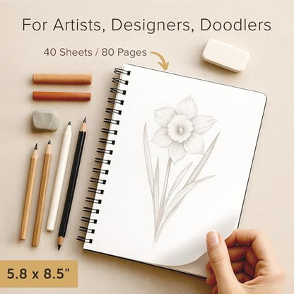 Artist’s Sketchbook Hardcover – 200GSM Very Thick Paper – Spiral Sketch Book for Drawing and Mixed Media – Sketch Pad, Art Book - 5.8 x 8.5, 40 Sheets / 80 Pages - size: 5.8 x 8.5 inches