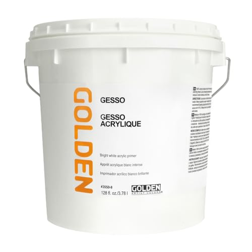 GOLDEN Gesso, 128 fl. oz. Pail | Artist grade acrylic ground; opaque white, toothy, semi-absorbent painting surface. Opaque