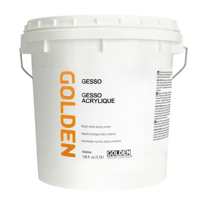 GOLDEN Gesso, 128 fl. oz. Pail | Artist grade acrylic ground; opaque white, toothy, semi-absorbent painting surface. Opaque