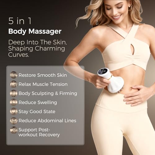 Lymphatic Drainage Massager, Cellulite Massage Tool with Microcurrent, Light, Heat and Vibration, Body Sculpting Machine for Legs, Arms and Belly, Includes Body Oil
