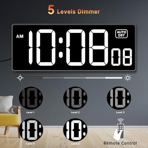 Soobest Digital Wall Clock with Seconds for Gym | Remote Countdown Timer, Large LED Display, 5 Dimmer (10.2 Inch White) - color: 10.2” White