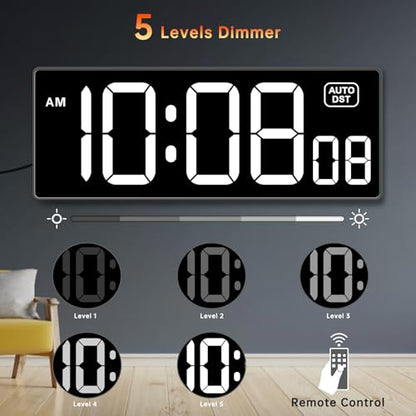 Soobest Digital Wall Clock with Seconds for Gym | Remote Countdown Timer, Large LED Display, 5 Dimmer (10.2 Inch White) - color: 10.2” White