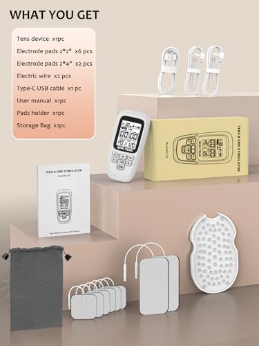 24 Modes TENS EMS Unit for Pain Relief, Muscle Stimulator Machine with 8 Reusable Electrode Pads - FDA Cleared 3-in-1 Device, 40 Intensity Levels, 90 Min Timer, Back/Neck/Knee Therapy, Pulse 2-150Hz - color: 280 White