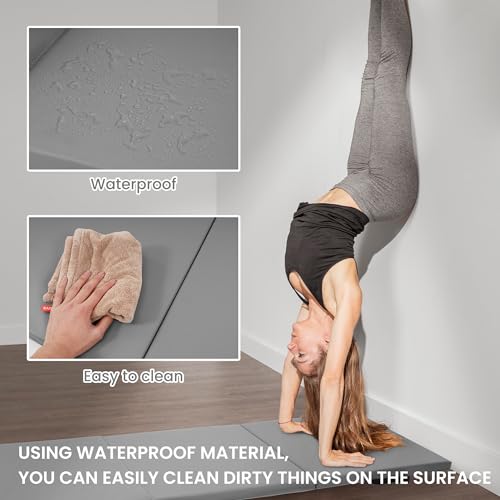 BalanceFrom 6x2 Feet 3-Panel Folding Gymnastics Mat – 1.5-Inch Thick Pad with Vinyl Surface and Carrying Handles for Tumbling, Yoga, Pilates, Home Workouts, and Martial Arts - color: Gray