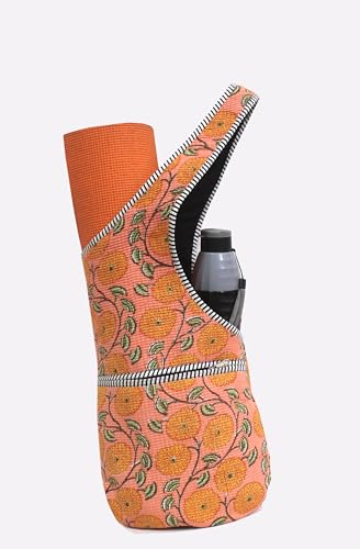 INDIAN CRAFT CASTLE Yoga Mat Bag | Tote Mat Bag | Sling Yoga Tote w/Large Side Pocket & Zipper Pocket | Yoga Mat Carrier Fits Most Size Mats - color: Peach Yellow