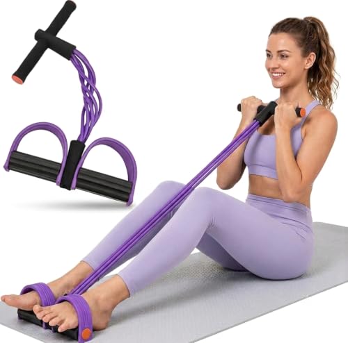 Upgraded Pedal Resistance Bands with Comfort Handle, 6-Tubes Elastic Bands for Exercise, Natural Rubber Resistance, Multifunction Bands for Abdomen, Waist, Core, Arm, Leg, Pilates & Full Body Workout
