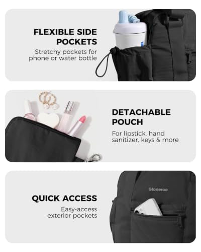 Small Gym Bag for Women - Duffle Weekender Work Duffel Carry on Tote Bag | Puffer Yoga Mat Holder Wet Compartment Coin Purse BPA-Free - color: Black
