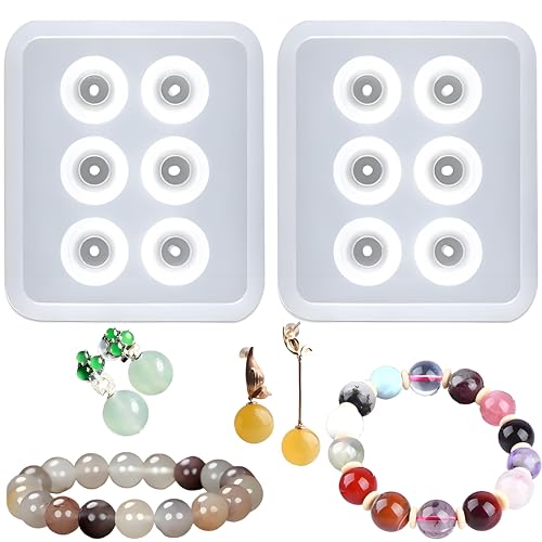 Silicone Resin Mold, 6 Cavity Round Design, for Cabochon Gemstone Pendant Earrings Jewelry Casting Set of 2 - color: Round Reisn Molds ZH374