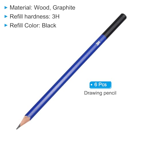 PATIKIL 3H Drawing Pencils for Sketching, 6PCS Sketch Pencils for Drawing Art Pencils Graphite Wood Pre-sharpened for Artists - size: 1 Count (Pack of 1), style: 3H