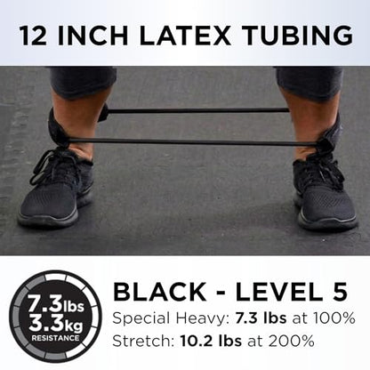 THERABAND Resistance Tubes, Professional Latex Elastic Tubing For Physical Therapy, Lower Pilates, At-Home Workouts, & Rehab, 12 Inch, Padded Cuffs, Black, Special Heavy, Advanced Level 1 | Professional TheraBand elastic resistance for exercise, physical