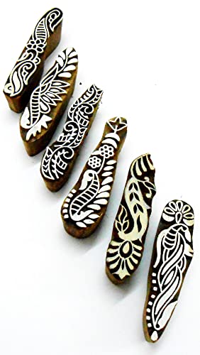 CraftsofIndia® Elegant Border Pattern Henna Mehendi Print Wooden Block Stamps (Set of 6 | - size: 6 Pcs