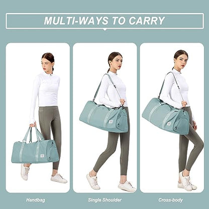 Light Blue Yoga Women Tote Bag Large Shoulder Bag Top Handle Handbag with Yoga Mat Buckle, Shoe Compartment and Wet Dry Storage Pockets for Gym, Work, Sport
