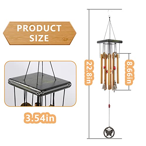 Chinese Traditional Retro 8 Tubes 5 Bells Bronze Yard Garden Outdoor Living Wind Chimes 60cm - size: Guanyin+Butterfly