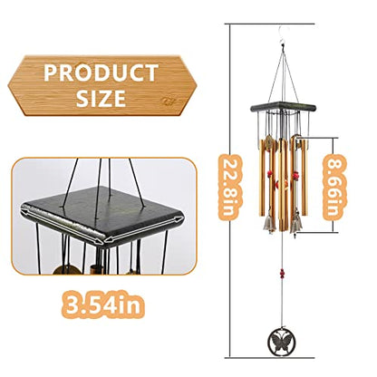 Chinese Traditional Retro 8 Tubes 5 Bells Bronze Yard Garden Outdoor Living Wind Chimes 60cm - size: Guanyin+Butterfly