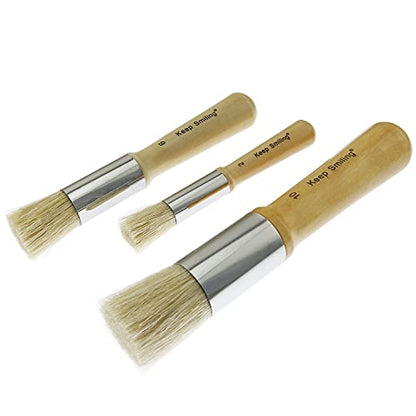 Wooden Stencil Brush 3PCS Natural Pure Hog Bristle Template Paint Brushes for Acrylic Oil Watercolor Art Painting Stencil Project Card Making DIY Crafts (#2,6# and #10)