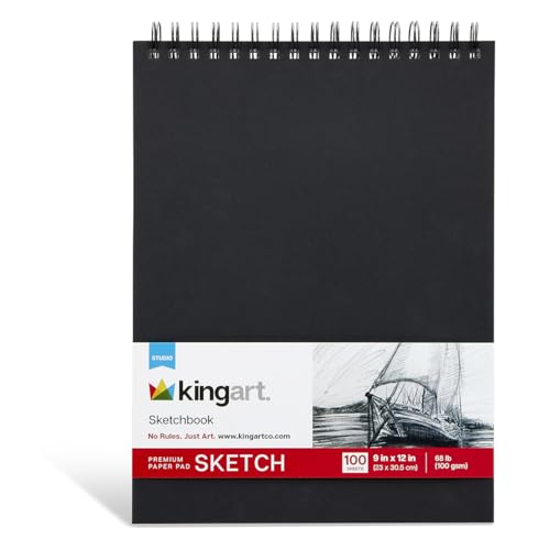KINGART Sketch Pad – 9x12 Inch, 1-Pack – 100 Sheets (68 lb / 100 GSM), Premium Acid-Free Art Paper – Spiral-Bound Sketchbook for Shading & Drawing