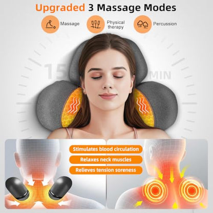 Upalled Cordless Heated Neck Massager Pillow for Pain Relief Deep Tissue