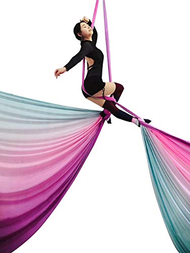 Durable Aerial Silks Starter Kit with 11-Yard Yoga Hammock & Hardware | Aerial Swing for Acrobatic Flying Yoga & All Levels, Aerial Rigging Point up to 14ft, Durable, Safe - color: Multicolor-G