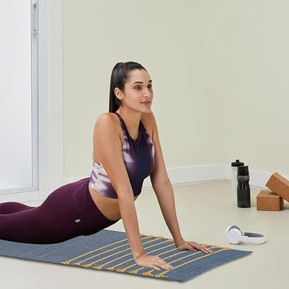 Indian Handmade 100% Organic Cotton Yoga Mat, Hand Woven Rug, Yoga Mat For Everyday Fitness at Home Comfortable Foldable Long Mat - color: Blue Yellow