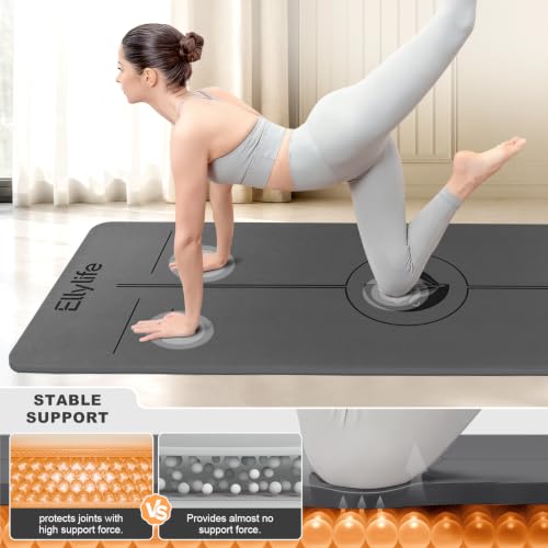 Yoga Mat - Non Slip Natural Rubber Yoga Mat, Alignment Lines, Ultimate Grip | Anti-Tear, Durable & Thick 5mm, Skin-Friendly with Free Carry Strap, Bag, for Yoga, Pilates Fitness and Floor Exercises - color: Gray