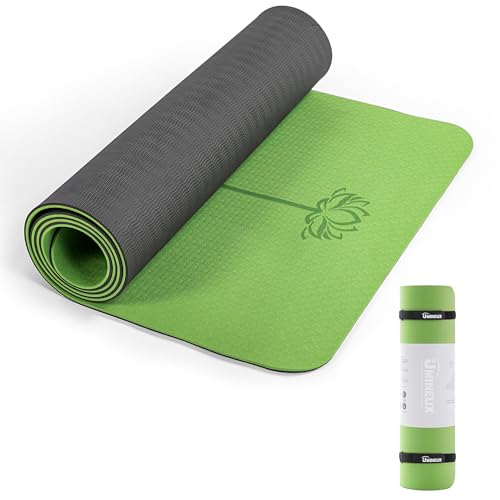 UMINEUX 요가 매트 매우 두꺼운 0.3cm(1/3인치) & 1.3cm(2/5인치) 미끄럼 방지 요가 매트 여성용 친환경 TPE 피트니스 운동 매트, 휴대용 슬링 및 보관 가방 포함 - color: 생생한 그린 & 블랙, size: 72"x24"x1/3"