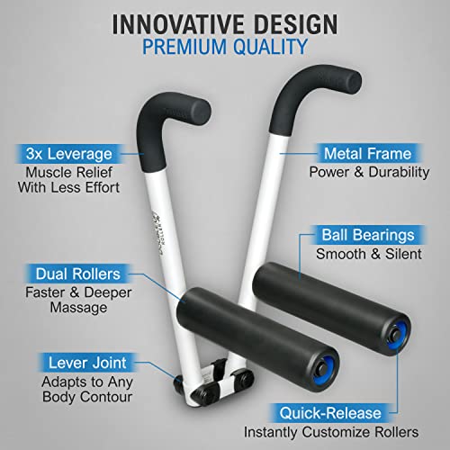 DoubleUP Roller D4 Leg & Arm Massager, Metal Frame + 4 Rollers, White - color: White