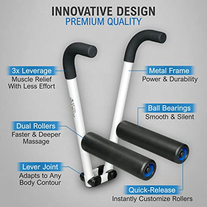 DoubleUP Roller D4 Leg & Arm Massager, Metal Frame + 4 Rollers, White - color: White