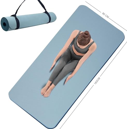 Yoga Mat Double-Sided Non Slip, 72'' x 32'' x 7mm - Extra Wide & Thick Yoga Mat for Women Men Kids, Professional TPE Yoga Mats for Home Workout, Yoga, Pilates and Floor Exercise, with Carrier Strap - color: Blue