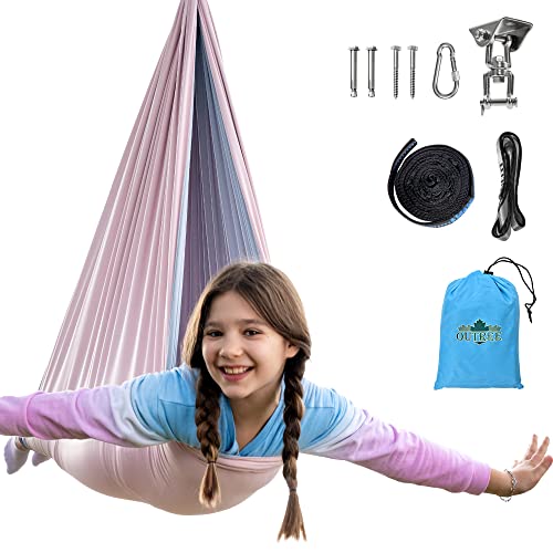 OUTREE Sensory Swing, Double Layer Therapy Swing with 360° Swivel Hanger, Healing & Relaxing Cuddle Sensory Swing for Kids and Adults with Autism, ADHD, Sensory Processing Disorder(Pink and Gray) - color: Pink/Gray