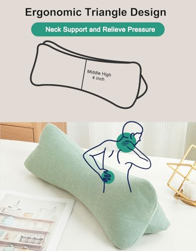 Breathable Buckwheat Cervical Neck Support Pillow, Triangle Pillows for Neck Pain Relief, Adjustable Height Cool Sleep Cylinder Bolster Pillow, Removable Washable, Green 15 X 5 Inches - color: Green