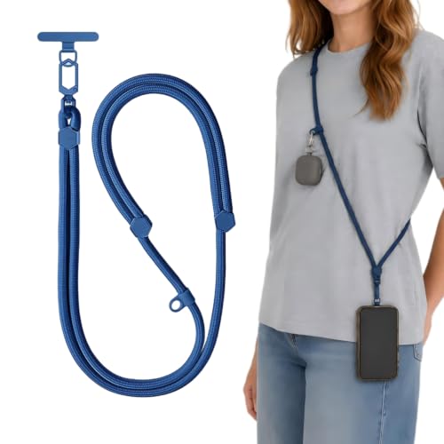 Adjustable Crossbody Phone Lanyard, Braided Cord with Tether Tab | Braided cord, Tether tab, Secure clasp, Accessory clip for hands-free crossbody use - color: Blue