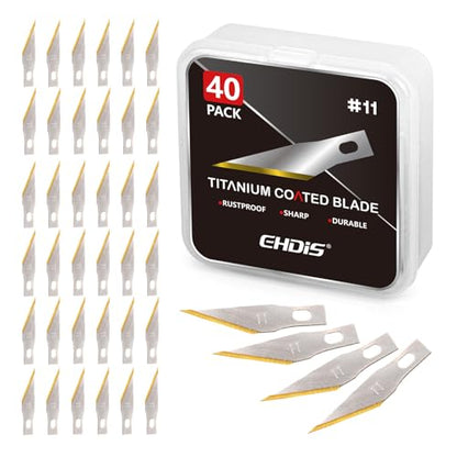 EHDIS Precision Craft Hobby Knife Blades # 11 Titanium Coated Blade Refill Hobby Art Blades Cutting Tool with Storage Case for Craft, Hobby, Scrapbooking, Stencil-20 Pack (Pack of 40) - size: Pack of 40