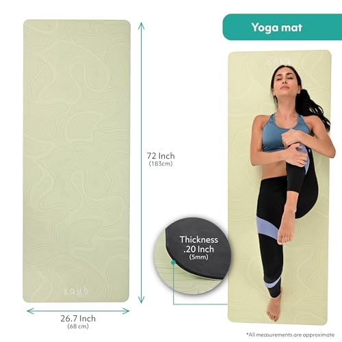 Yoga Mat Thick 5mm – Non Slip Exercise Mat Workout Surface, PU Natural Rubber Grip, Extra Large 183x68 cm Wide Design, Pilates Fitness Training, Includes Strap & Carry Bag - color: LIGHT MINT
