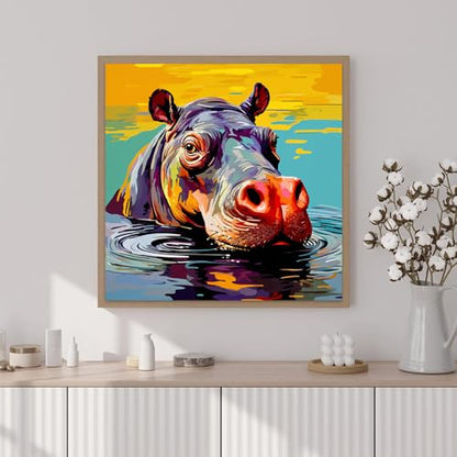 Artunion Framed Paint by Numbers Kit for Adults Beginners & Kids Ages 8-12,Colorful Hippo Paint by Number with Frame,Animal Watercolor Paint by Numbers Kit on Canvas 10 * 10 Inch Without Easel - color: ZXT-389-F