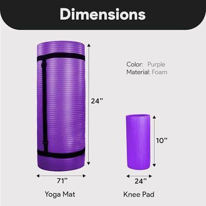 BalanceFrom 71x24 Inches Yoga Mat with Knee Pad and Optional Blocks – Extra 1-Inch Thick Non-Slip Foam with Anti-Tear Surface and Carrying Strap for Home, Studio, or Gym Workouts - color: Purple, style: Mat & Knee Pad