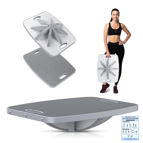 Professional Wooden Balance Board, 360 Degree Portable Wobble Board with Comfortable Surface, Standing Desk Rocker Board for Physical Therapy, Core Strength Stability Training - color: Advanced 360 Degree Rotation-Light Gray