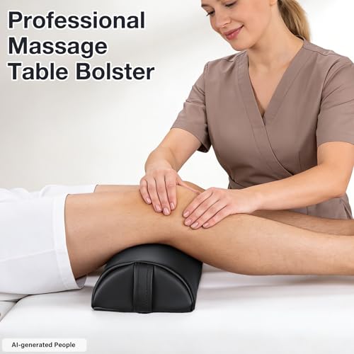 Medium Leg Bolster for Massage Table, 21 x 6 x 3 in Massage Bolsters | PU Leather Half Moon Bolster Pillow with Strap Handle, Semi-Round Ankles Leg Pain Relief Knee Bolster Cushion for Back - color: Medium Black - 21x6x3 in - Pu Leather