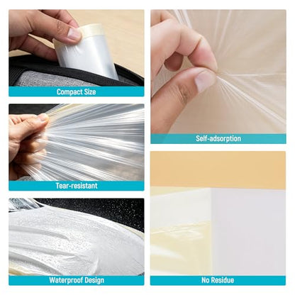 Lichamp Plastic Cover for Painting, Pre-Taped Masking Film, 22 inch x 88 feet x 3 Rolls (264 feet Total), Painters Plastic with Tape, Advanced Masking Tape Film