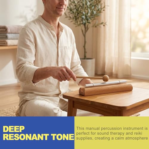 7" Solo Tone Meditation Chime, Mindfulness Bell & Sound Healing Instruments, Responsive Classroom Chime for Teachers Management, Wood Percussion Chimes for Yoga, Energy & Focus - Silver