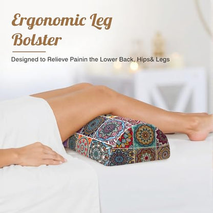 Knee Pillow for Back Sleeping – Half Moon Bolster Pillow for Under Knee While Sleeping Support, Leg & Back Pain Relief (21.5x9x5 Inches) - color: Beige